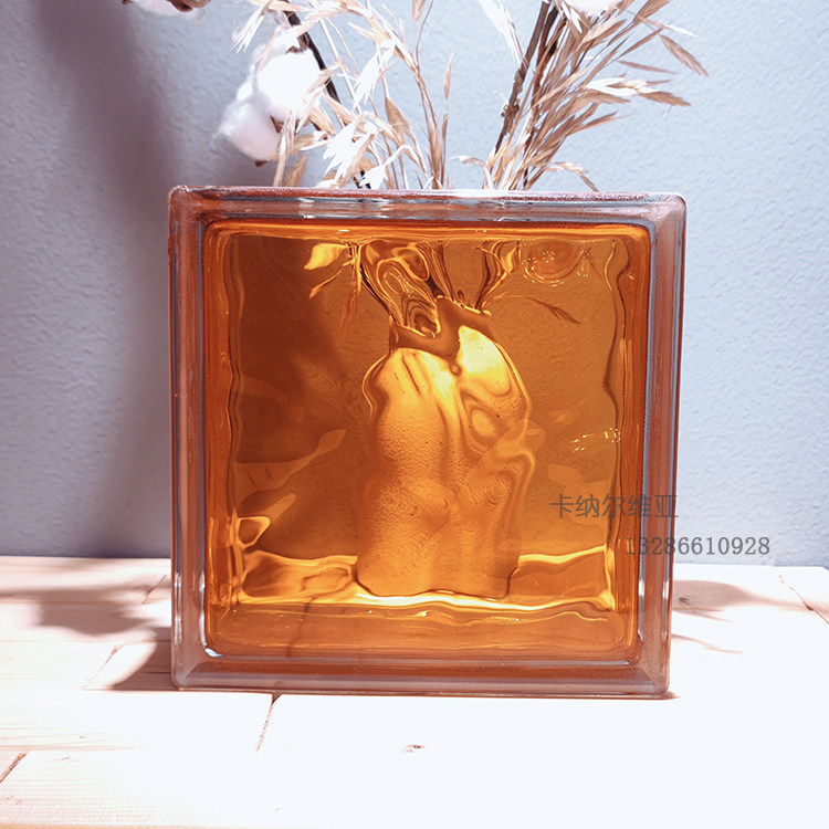 Import Inner Color Orange Clouds Fog Tattox Translucent Square Hollow Glass Brick Make-up Room Bedroom Partition Wall