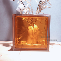 Imported color orange cloud pattern light transparent translucent square hollow glass brick bathroom bedroom partition wall