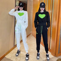 European goods round neck sweater suit female spring and autumn 2023 fashion age reduction foreign style thin casual running students two-piece set