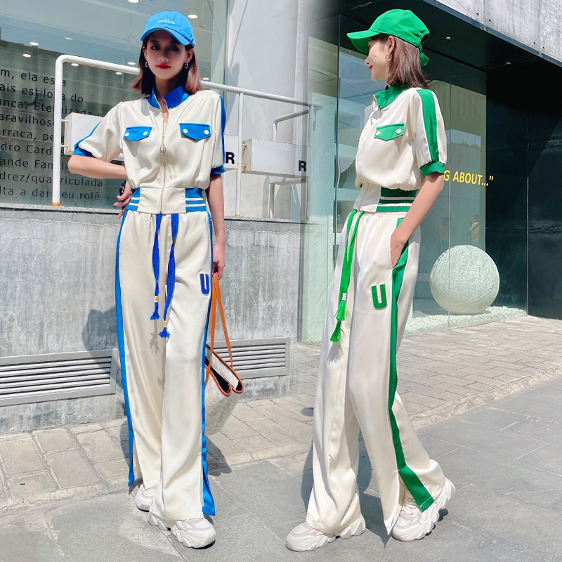 Ocargo Broadlegged Pants Fashion Acetate Suit Women Spring Summer 2022 Lean Temperament Casual two-style Aging Trendy