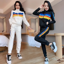 Rainbow Casual Sports Suit Women Spring 2022 New Eurostock Red Ocean Fashion Fashion Minus Wear and clothing Two sets