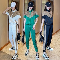 Summer sports and leisure suit female 2022 new net red fashion foreign style stand collar color matching two-piece suit fashionable age reduction