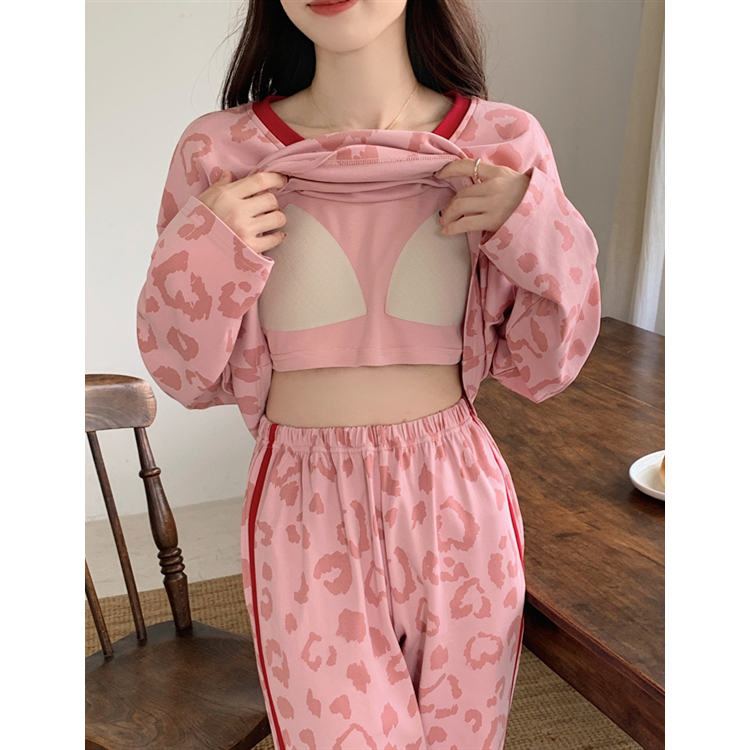 Women's Pajamas Spring and Autumn Pure Cotton Long-Sleeved with Chest Pad Integrated 2026 New Autumn and Winter Casual Heart-Shaped Loungewear Women's Pajamas Spring and Autumn Pure Cotton Long-Sleeved with Chest Pad Integrated 2026 New Autumn and Winter Casual Heart-Shaped Loungewear