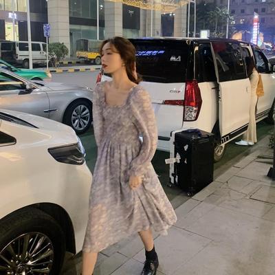 温柔花色2021夏季新款百搭碎花中长款修身雪纺中长裙连衣裙女