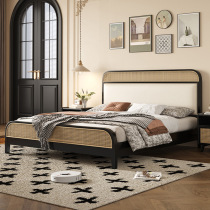 Solid wood bed rattan bed modern simple 1 5 meter master bedroom famous Japanese style double master bedroom 1 8 meter air pressure large bed