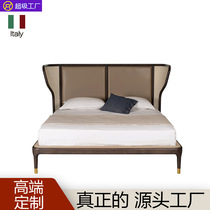 Yifeifanfanka wabi-sabi style solid wood bed Italian minimalist rattan double bed light luxury master bedroom king bed 1 8 meters