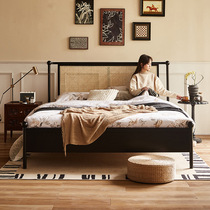 French retro rattan bed B&B hotel home 1 8 meter double bed solid wood master bed black medieval large bed