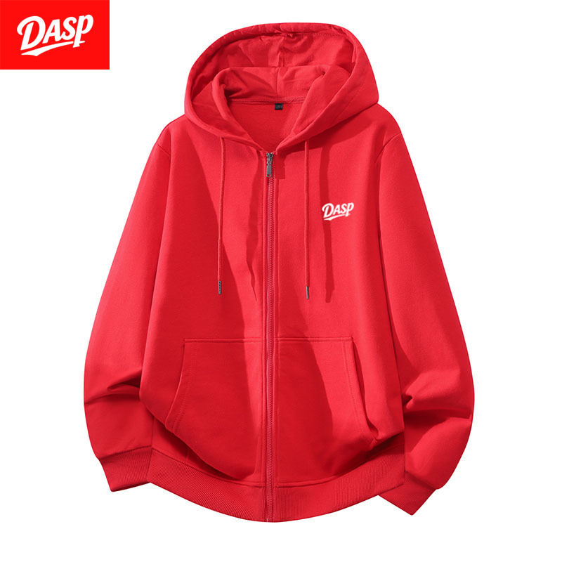 Dasp Trendy Brand Pure Cotton Hooded Sweatshirt for Men in Autumn and Winter Loose Casual Fleece-Lined Cardigan Sports Long-Sleeved Jacket for Men