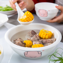Household large soup bowl ceramic tableware set soup ancient creative instant noodles ribs sour cabbage fish bowl with large soup spoon
