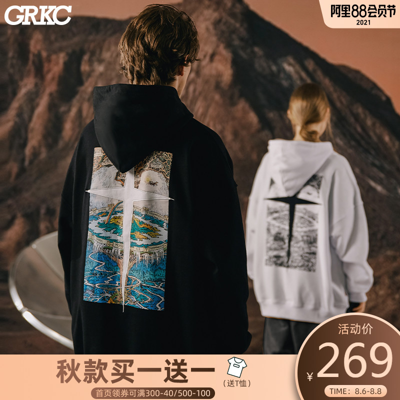 GRKC Greek map oil painting sweater men and women trend printing couple loose hoodie national trend brand top autumn and winter