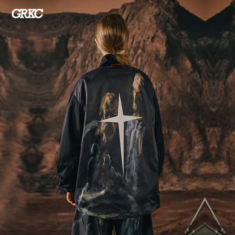 GRKC Jill Kak reversible oil painting jacket Guochao brand street hip-hop loose men's and women's couple jacket - Taobao