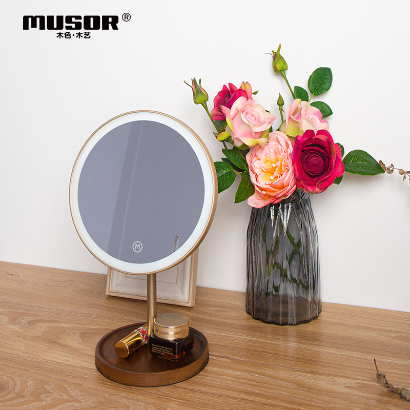 MUSOR Walnut Cosmetic Desktop Dressing Mirror Bedroom Bedroom Vertical Retro Nordic Wind