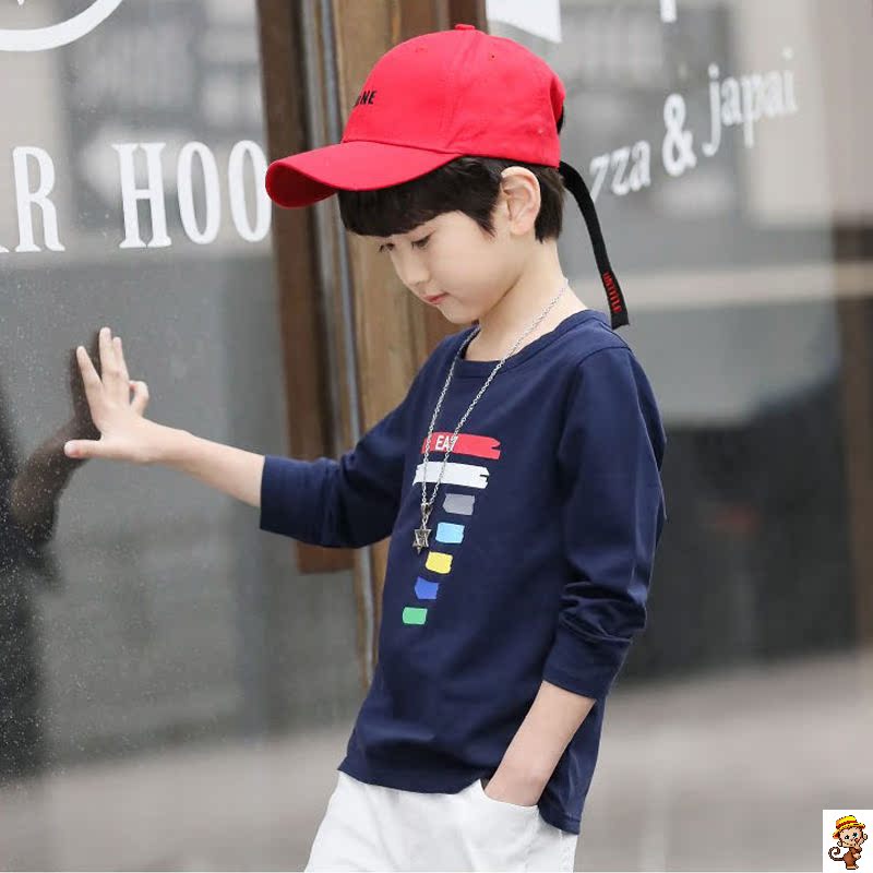 Boys dài sleevet T-shirt mùa xuân và mùa thu váy trong quần áo mùa thu trẻ em lớn của bên ngoài mặc chàng trai đáy bông.