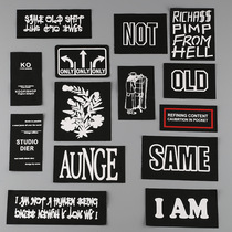Fashion rectangular printing patch sticker personality black and white letter twill cloth pulping cloth label handmade DIY cloth sticker