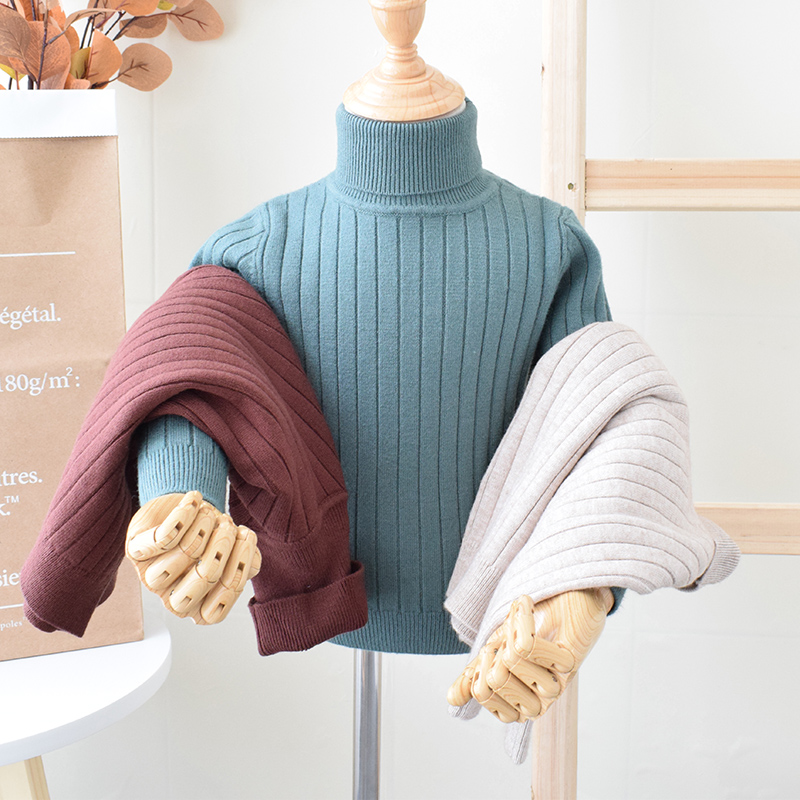Children's turtleneck sweater spring and autumn long-sleeved top boys and girls solid color wool pullover big elastic all-match bottoming shirt