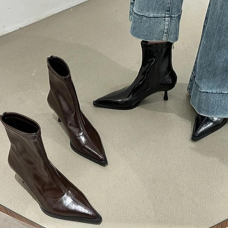 Pointed Toe Short Boots for Women 2025 Autumn and Winter New Boots Fleece-Lined Short Boots Niche Slim Women's Boots Stiletto High Heel Boots