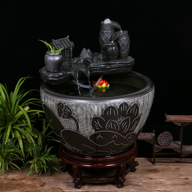 Jingdezhen ceramic goldfish bowl sitting room floor balcony office home furnishing articles circulating water courtyard big fish tank
