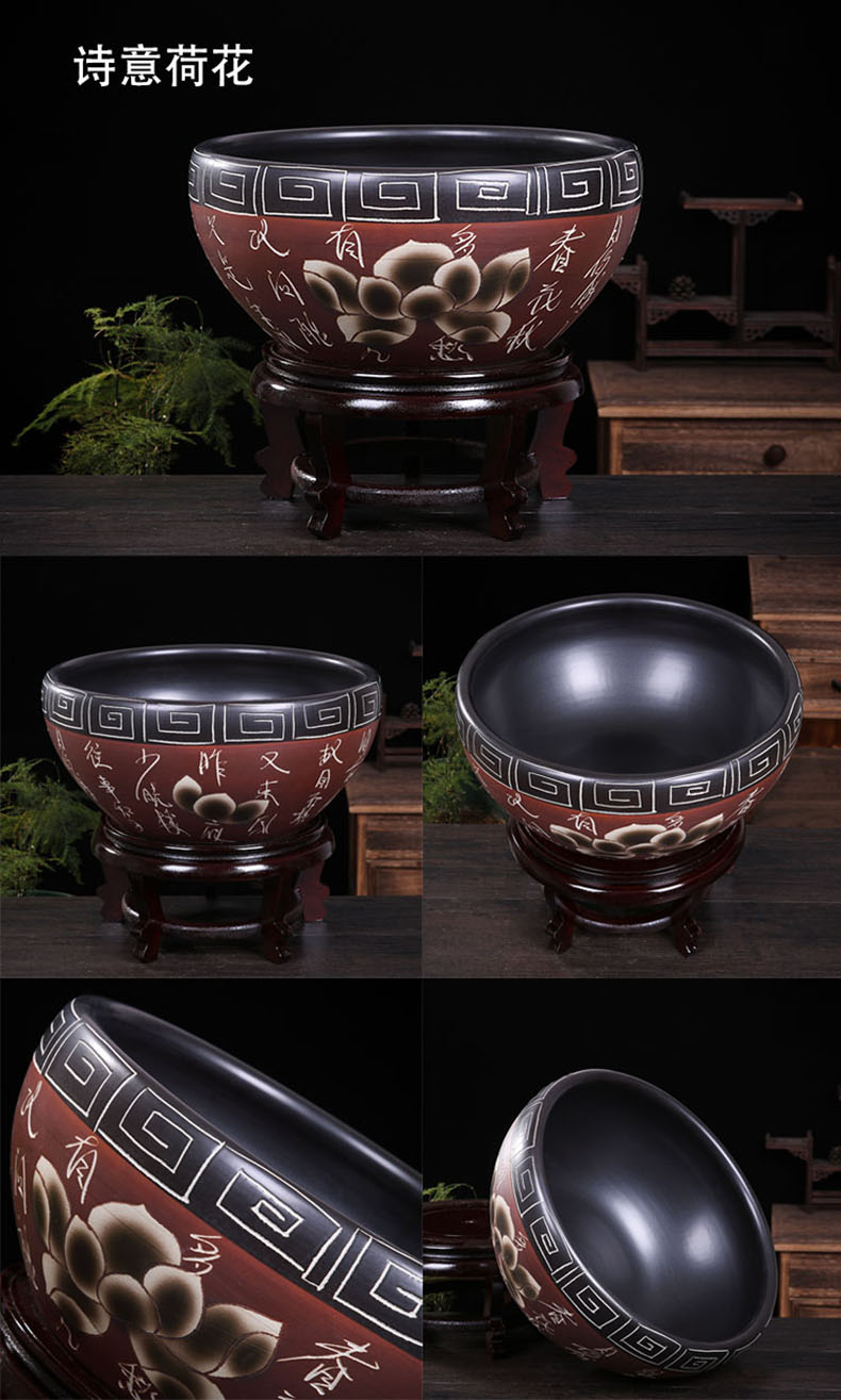 Jingdezhen ceramic aquarium large fish basin bowl lotus lotus lotus tortoise cylinder sitting room feng shui goldfish bowl