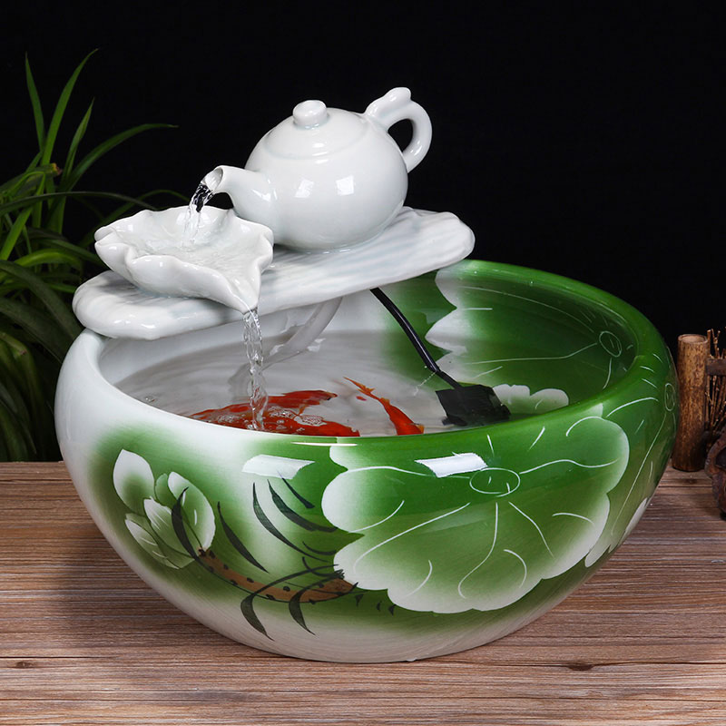 Jingdezhen ceramic aquarium desktop fountain water tank 2 small gold sitting room aquarium fish bowl