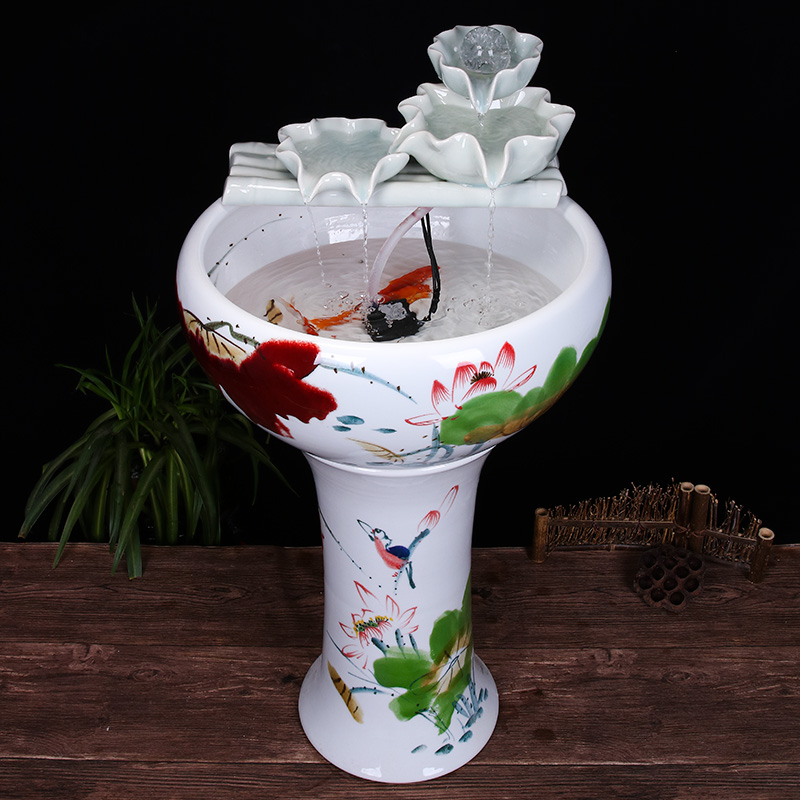 Ceramic floor pillar type tank basin large fish bowl lotus lotus lotus tortoise household gardens furnishing articles