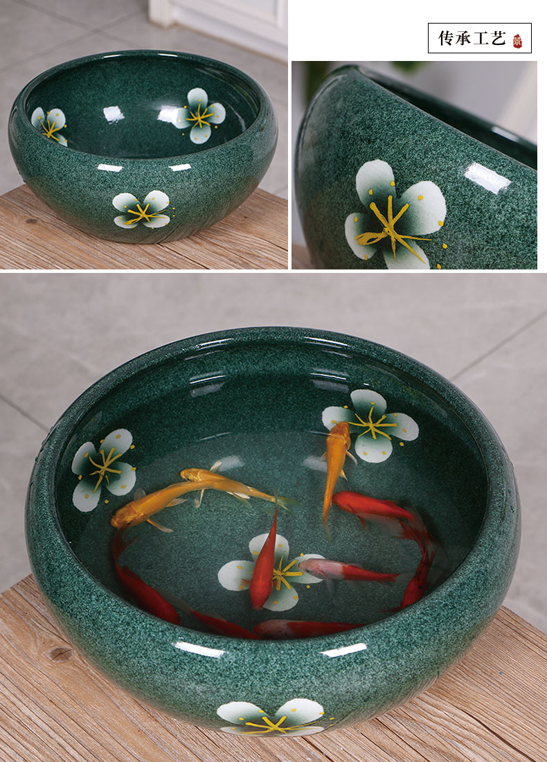 Jingdezhen ceramic goldfish bowl hand - made desktop furnishing articles large turtle pond lily lotus brocade carp basin bowl sitting room