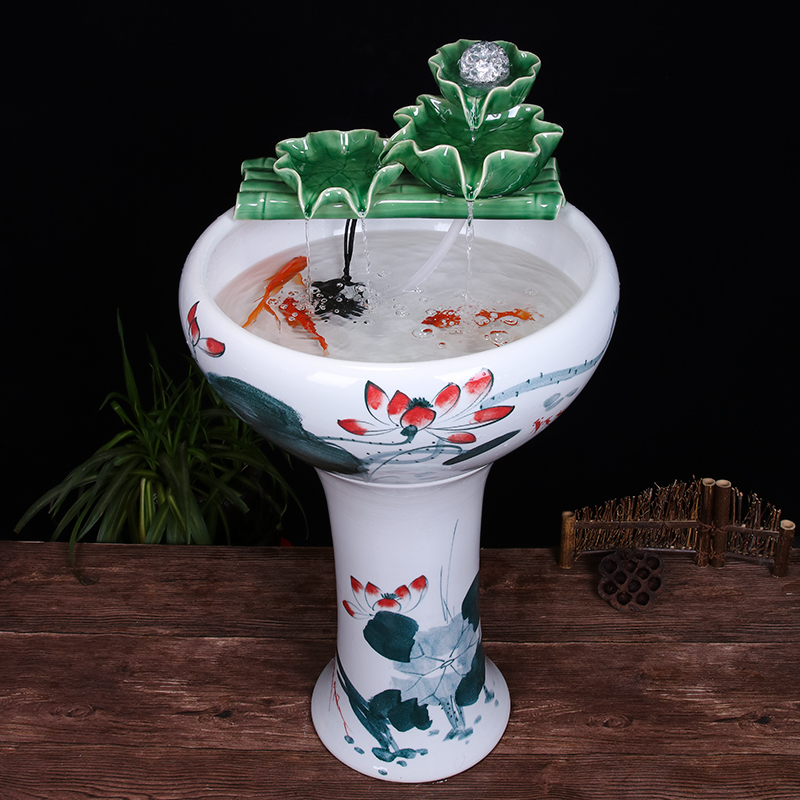 Ceramic floor pillar type tank basin large fish bowl lotus lotus lotus tortoise household gardens furnishing articles