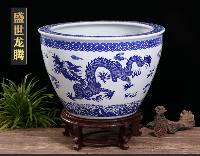 Jingdezhen ceramic basin tortoise cylinder lotus fish tank water lily bowl lotus large penjing garden balcony cylinder