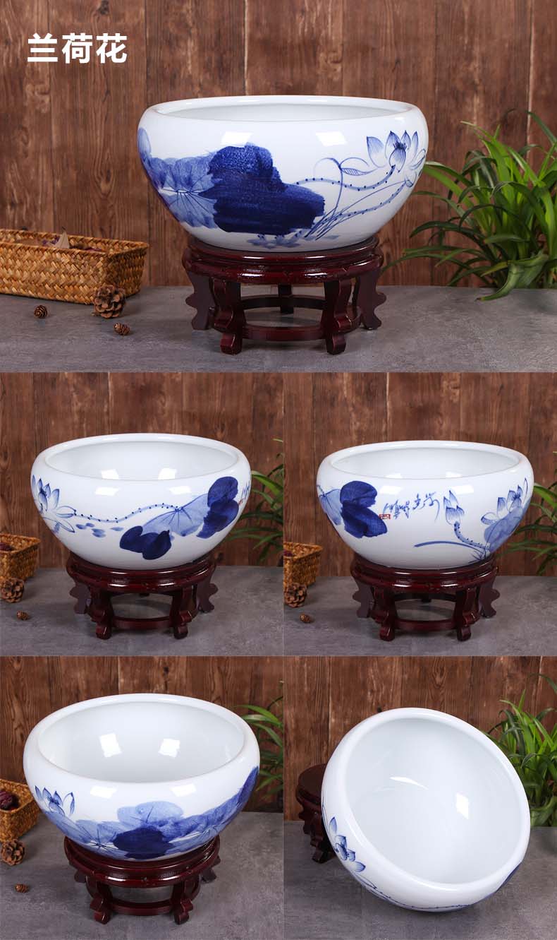 Jingdezhen ceramic aquarium large fish basin bowl lotus lotus lotus tortoise cylinder sitting room feng shui goldfish bowl