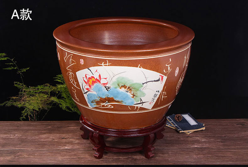 Jingdezhen ceramic aquarium large goldfish bowl water lily always LianHe flower tortoise cylinder brocade carp painting and calligraphy cylinder package mail