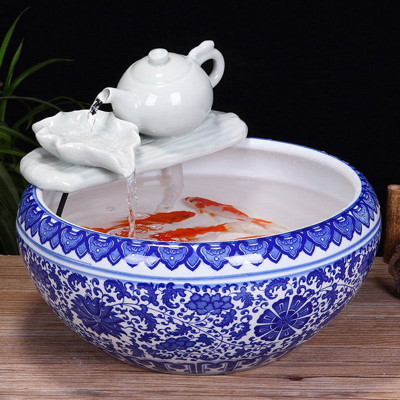 Jingdezhen ceramic aquarium desktop fountain water tank 2 small gold sitting room aquarium fish bowl