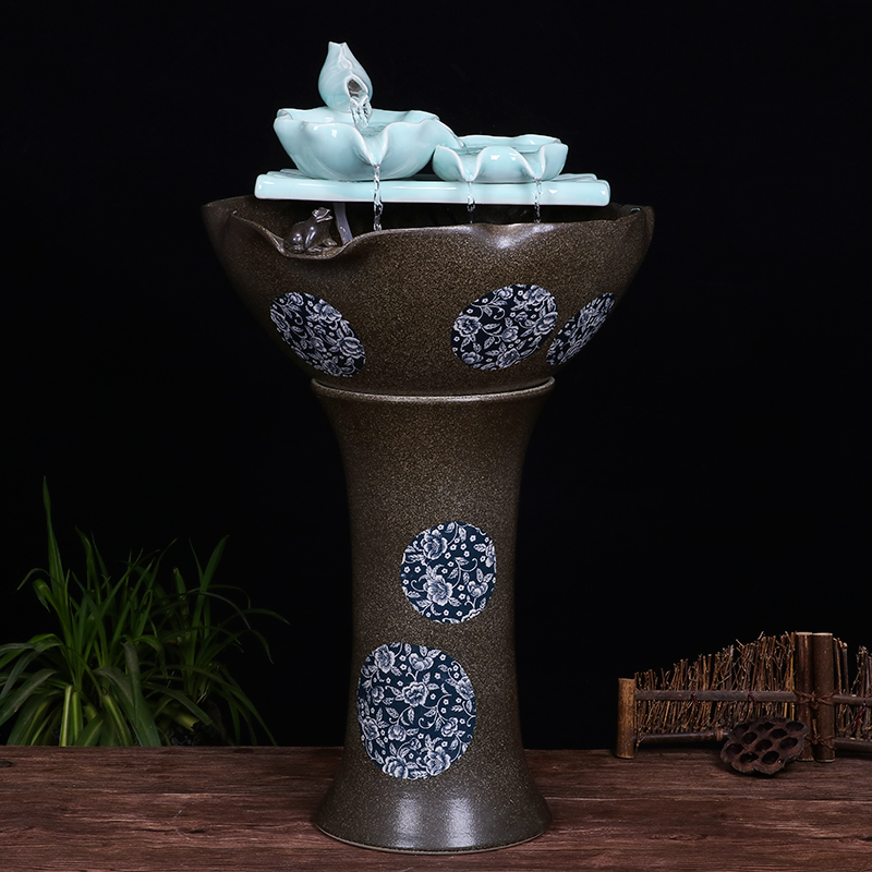 Ceramic floor pillar type tank basin large fish bowl lotus lotus lotus tortoise household gardens furnishing articles