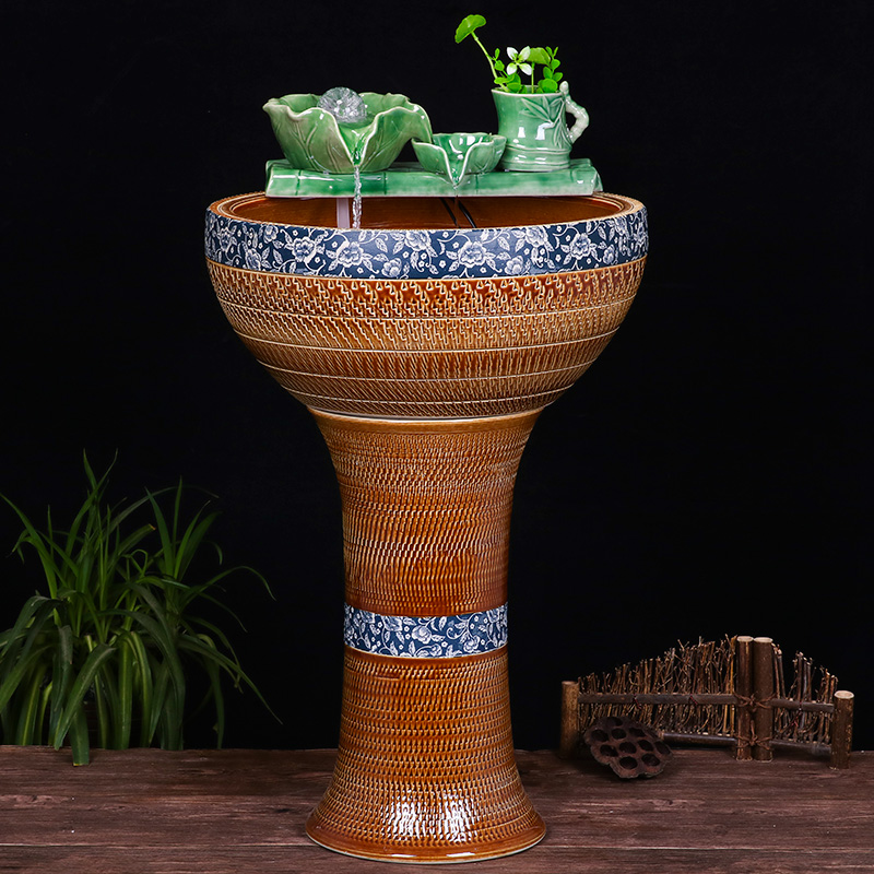 Ceramic floor pillar type tank basin large fish bowl lotus lotus lotus tortoise household gardens furnishing articles