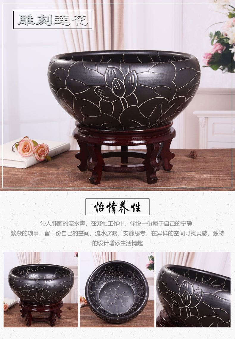 Jingdezhen ceramic tank koi fish basin bowl lotus lotus lotus tortoise cylinder sitting room feng shui goldfish bowl