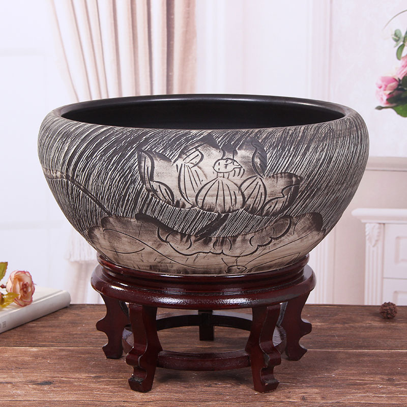 Jingdezhen ceramic aquarium large fish basin bowl lotus lotus lotus tortoise cylinder sitting room feng shui goldfish bowl