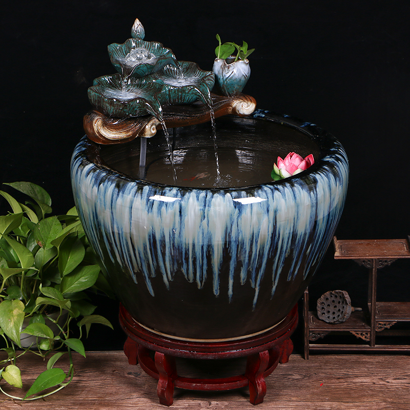Jingdezhen ceramic goldfish bowl sitting room floor balcony office home furnishing articles circulating water courtyard big fish tank