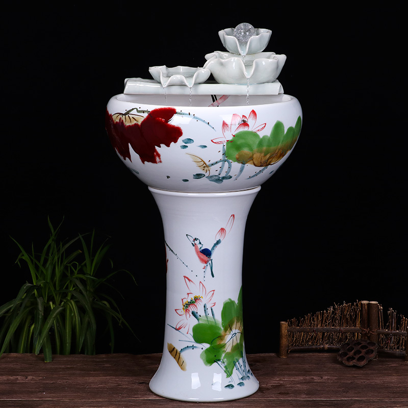 Ceramic floor pillar type tank basin large fish bowl lotus lotus lotus tortoise household gardens furnishing articles