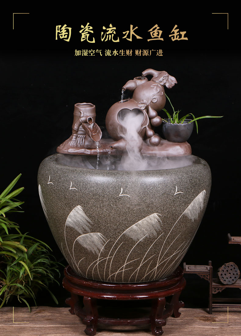 Jingdezhen ceramic goldfish bowl sitting room floor balcony office home furnishing articles circulating water courtyard big fish tank