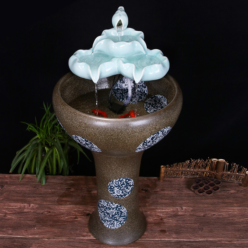 Ceramic floor pillar type tank basin large fish bowl lotus lotus lotus tortoise household gardens furnishing articles