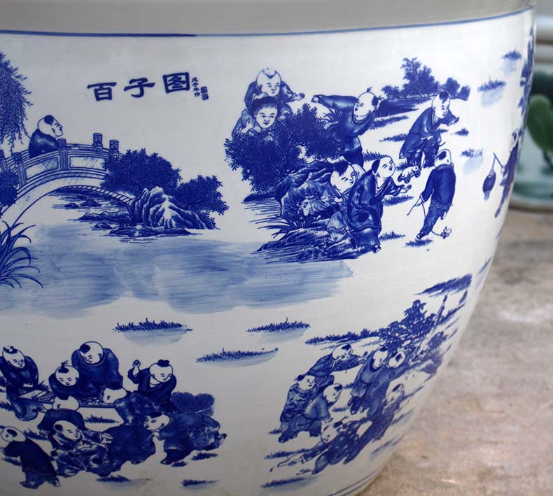 Blue and white ceramic packages mailed to heavy tank 1 meter tank porcelain jar water lily basin big bowl lotus lotus cylinder cylinder cylinder tortoise