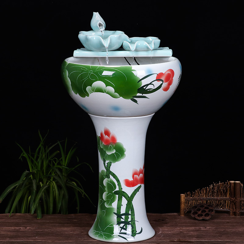 Ceramic floor pillar type tank basin large fish bowl lotus lotus lotus tortoise household gardens furnishing articles