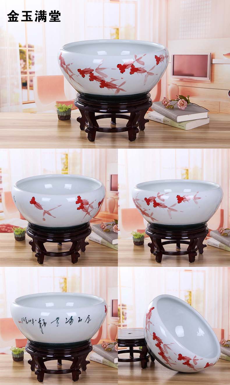 Jingdezhen ceramic aquarium large basin of blue and white sleep keep goldfish bowl lotus lotus tortoise GangPen furnishing articles in the living room