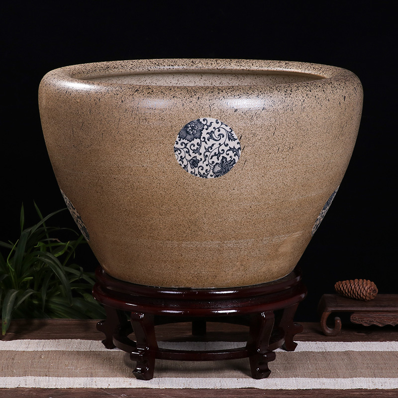 Ceramic goldfish bowl sitting room small koi fish tank cylinder tortoise raise turtles special cylinder household turtle basin to breed fish