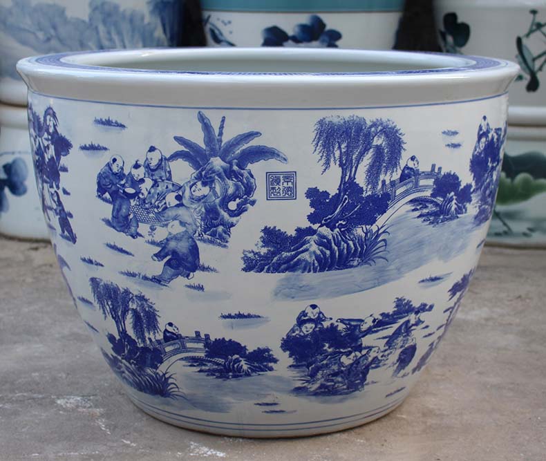 Blue and white ceramic packages mailed to heavy tank 1 meter tank porcelain jar water lily basin big bowl lotus lotus cylinder cylinder cylinder tortoise