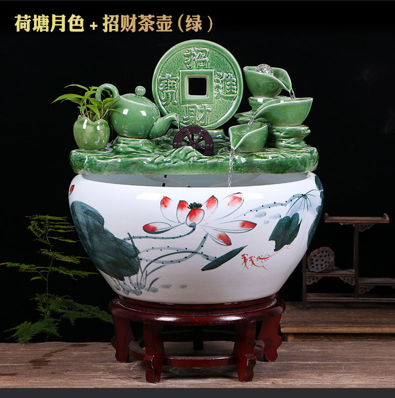 Ceramic aquarium sitting room ground loop water fish tank large office furnishing articles balcony garden lotus basin