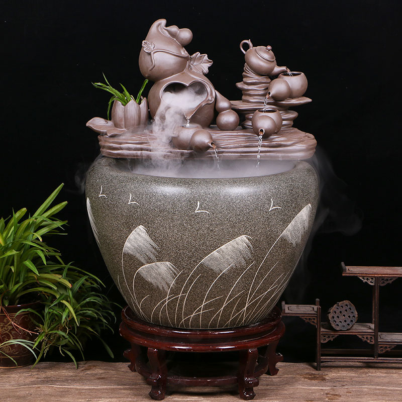 Jingdezhen ceramic goldfish bowl sitting room floor balcony office home furnishing articles circulating water courtyard big fish tank