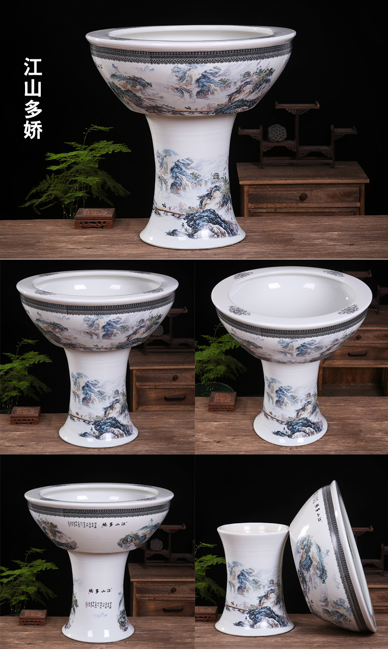 Jingdezhen ceramic tank floor pillar type large sitting room water stone basin to the tortoise cylinder water lily bowl lotus garden