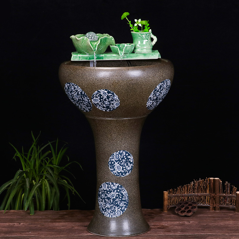 Ceramic floor pillar type tank basin large fish bowl lotus lotus lotus tortoise household gardens furnishing articles