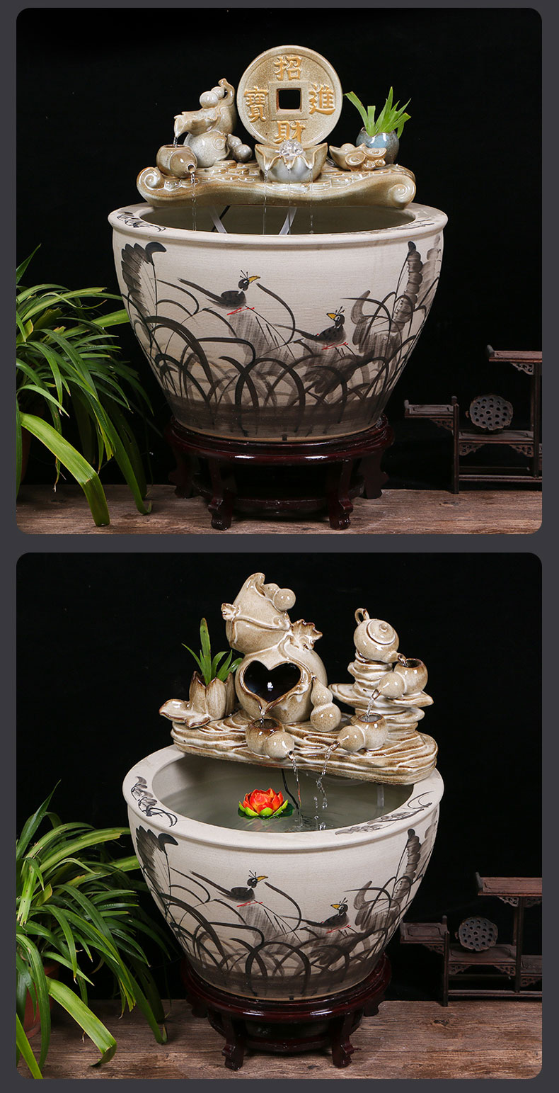 Large ceramic aquarium sitting room balcony office home furnishing articles circulating water courtyard daikin landing fish tank