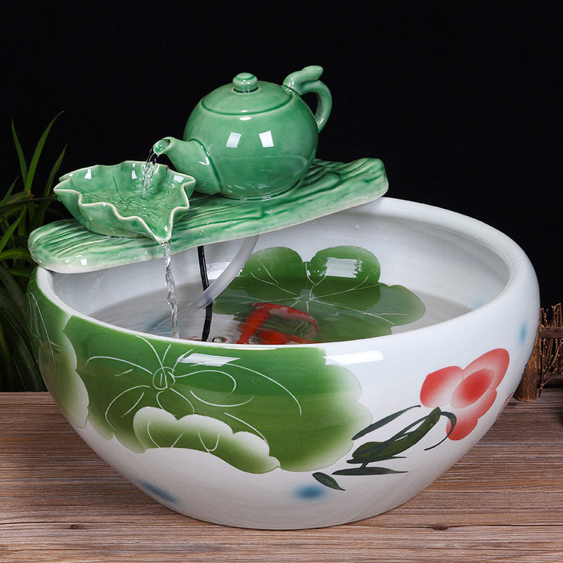 Jingdezhen ceramic aquarium desktop fountain water tank 2 small gold sitting room aquarium fish bowl