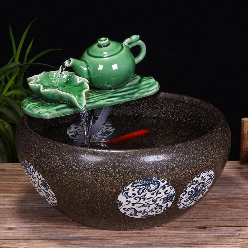 Jingdezhen ceramic aquarium desktop fountain water tank 2 small gold sitting room aquarium fish bowl